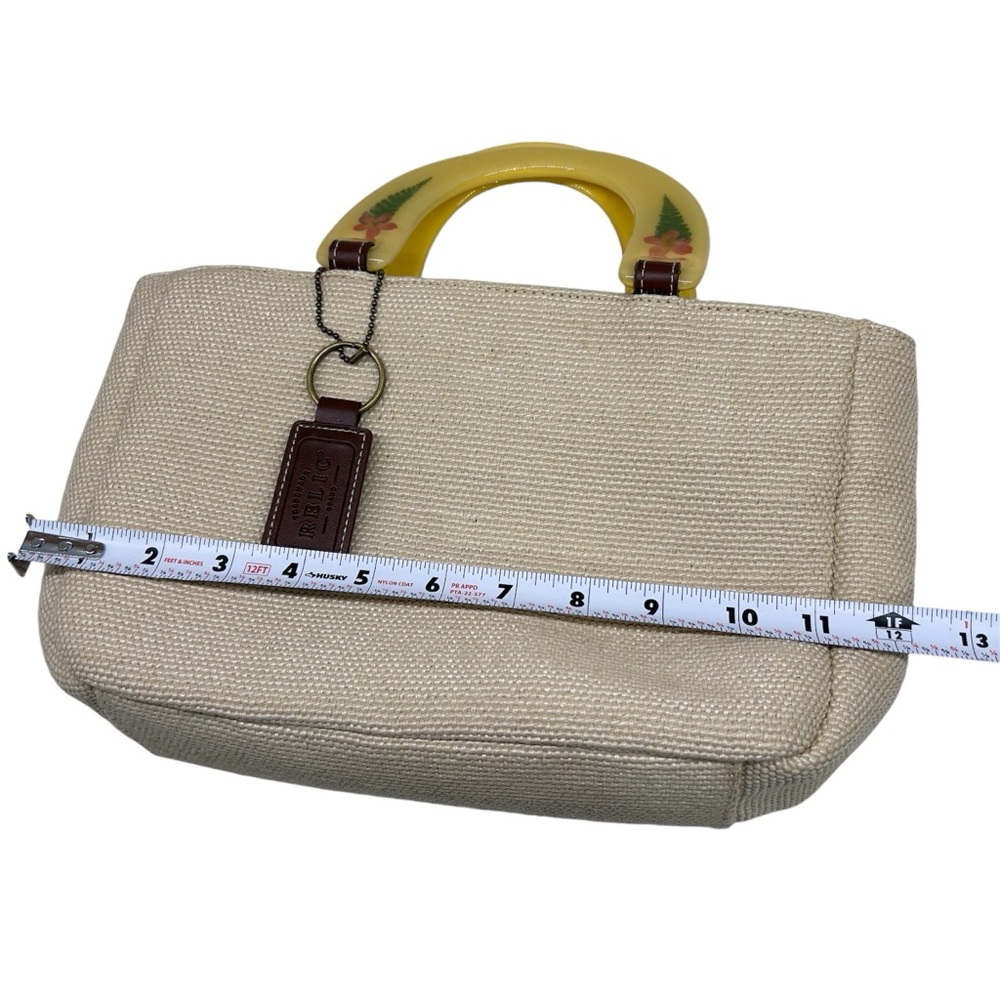 Vintage 90s Relic by Fossil Cream Woven Straw Purse w Dried Flower Resin Handles - Picture 12 of 15